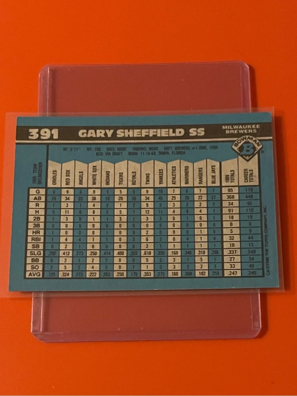 Gary Sheffield #391 1990 Bowman Baseball Trading Card